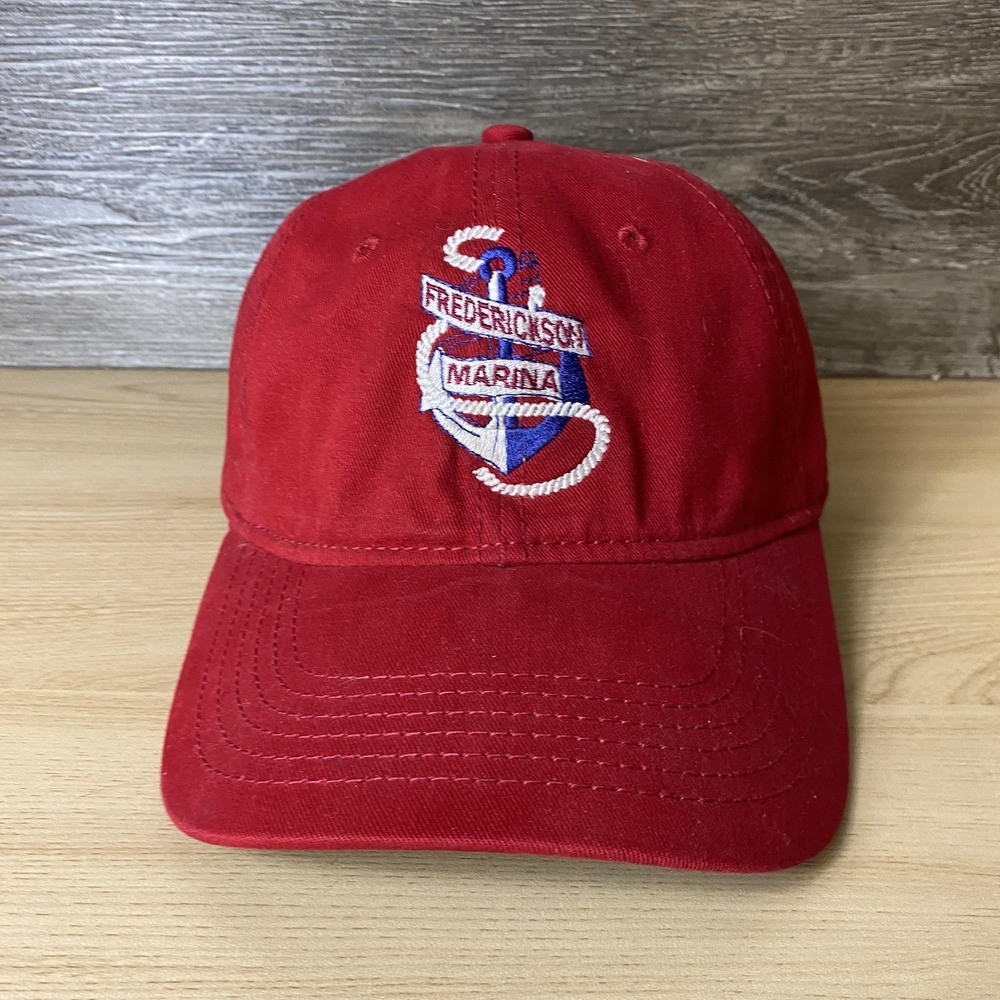 Frederickson Marina Hat Cap Strap Back Red Embroidered Nautical Logo Mens